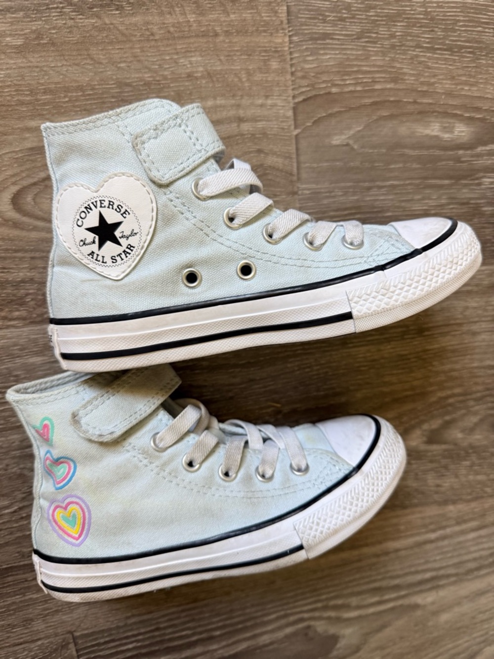 Converse Kids High Top Sneakers - Light Mint with Multicolor Hearts